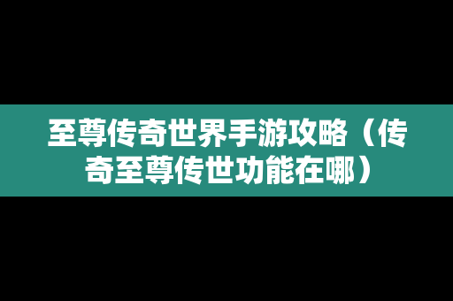 至尊传奇世界手游攻略（传奇至尊传世功能在哪）