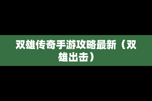 双雄传奇手游攻略最新（双雄出击）