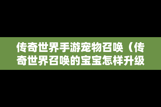 传奇世界手游宠物召唤（传奇世界召唤的宝宝怎样升级快啊）