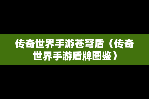 传奇世界手游苍穹盾（传奇世界手游盾牌图鉴）