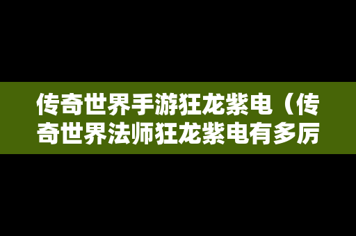 传奇世界手游狂龙紫电（传奇世界法师狂龙紫电有多厉害）