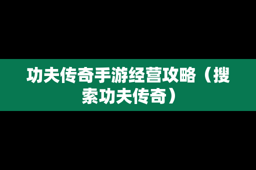 功夫传奇手游经营攻略（搜索功夫传奇）