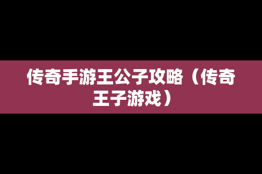 传奇手游王公子攻略（传奇王子游戏）