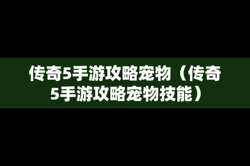 传奇5手游攻略宠物（传奇5手游攻略宠物技能）