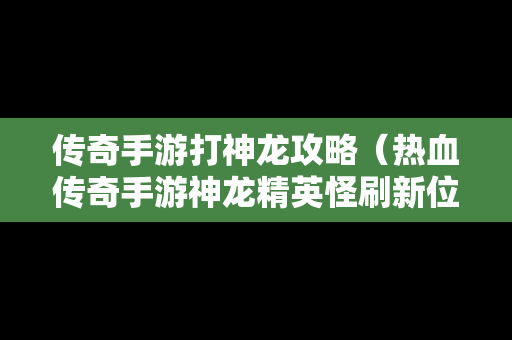 传奇手游打神龙攻略（热血传奇手游神龙精英怪刷新位置时间）