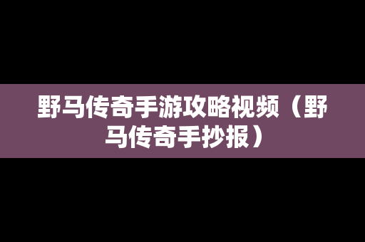 野马传奇手游攻略视频（野马传奇手抄报）