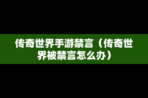 传奇世界手游禁言（传奇世界被禁言怎么办）