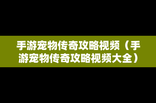 手游宠物传奇攻略视频（手游宠物传奇攻略视频大全）