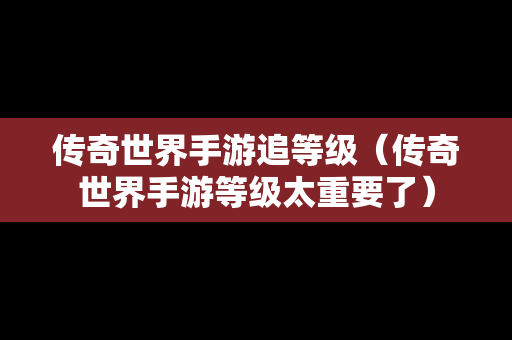 传奇世界手游追等级（传奇世界手游等级太重要了）